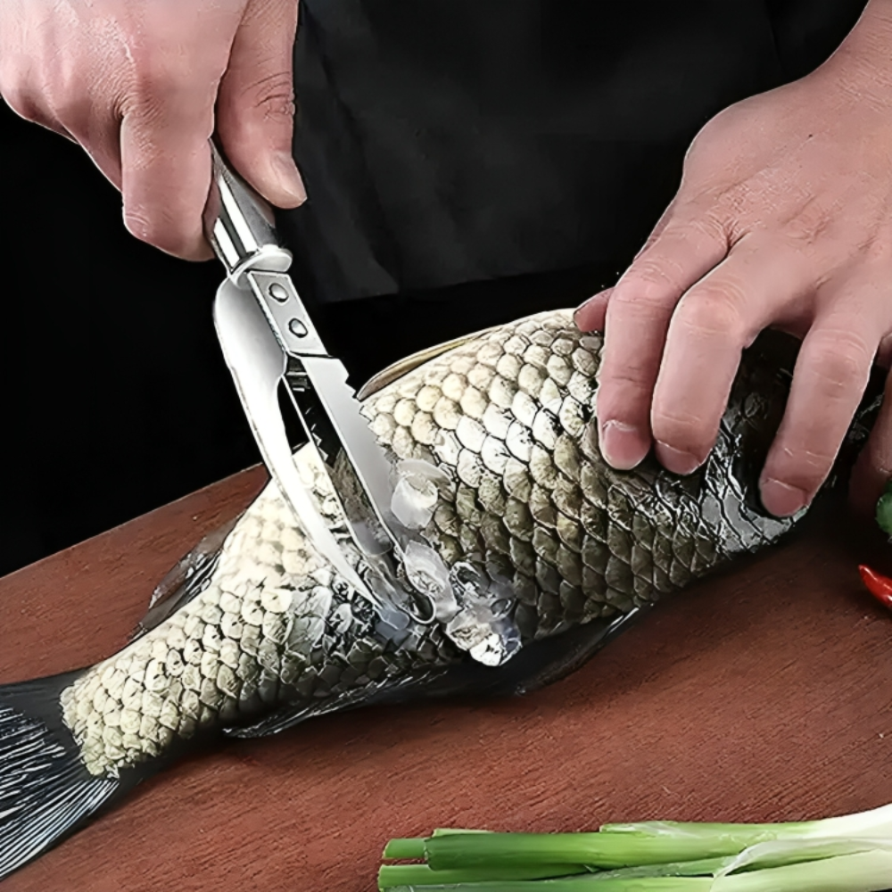 3-tlg. Fisch Entschupper Set Edelstahl - Mit Grätenzange Und Messer