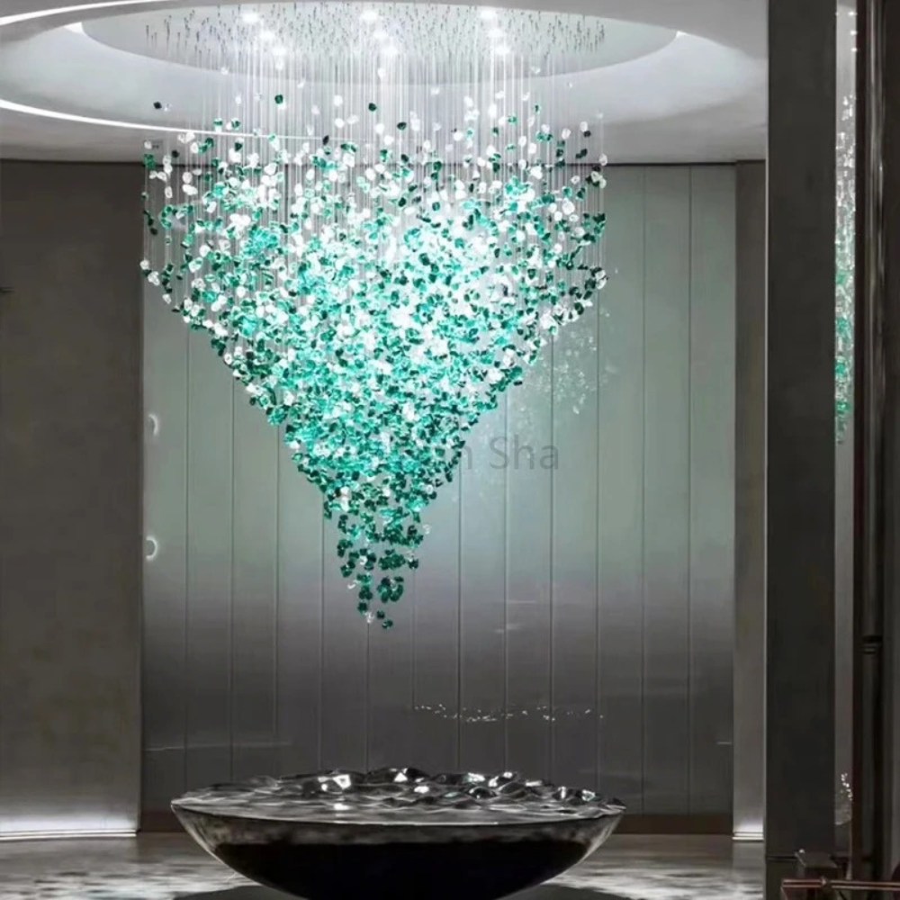 Luxus aus Glas in Form eines grünen Steins™ | Exklusive, kunstvolle Pendelleuchte für Luxusräume