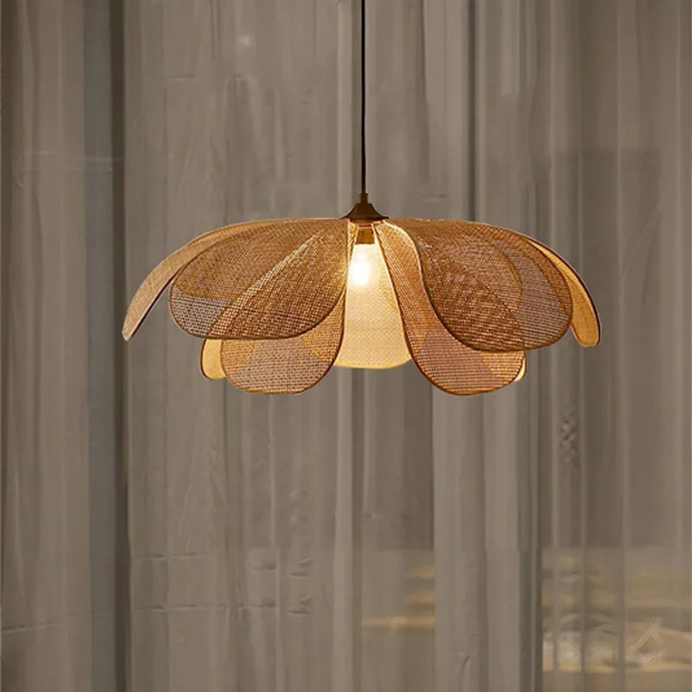 Rattan-Blütenblatt-Anhänger™ | Handgefertigte Rattan-Pendel-Leuchte
