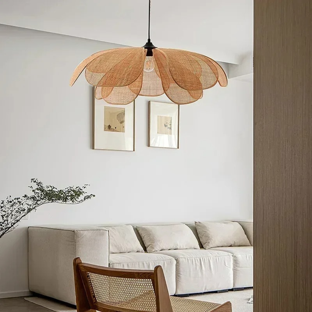 Rattan-Blütenblatt-Anhänger™ | Handgefertigte Rattan-Pendel-Leuchte