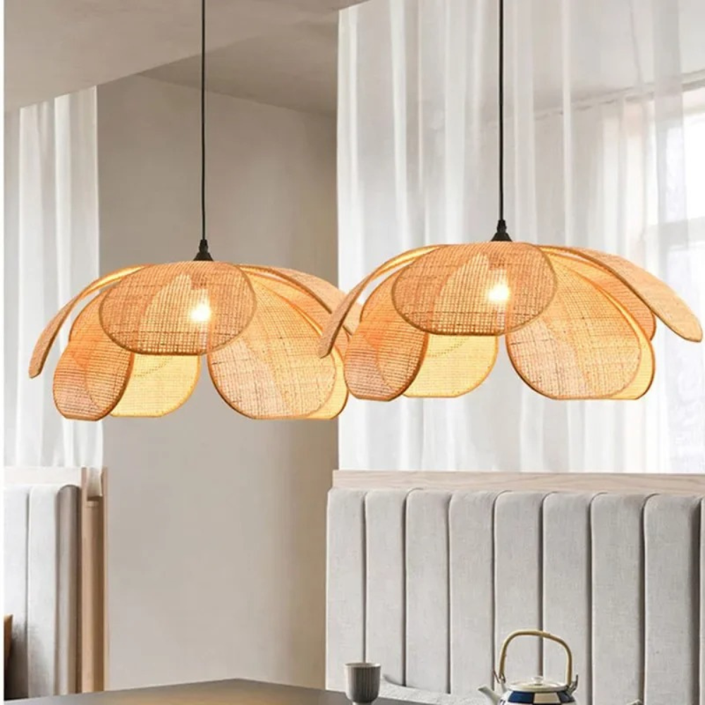 Rattan-Blütenblatt-Anhänger™ | Handgefertigte Rattan-Pendel-Leuchte