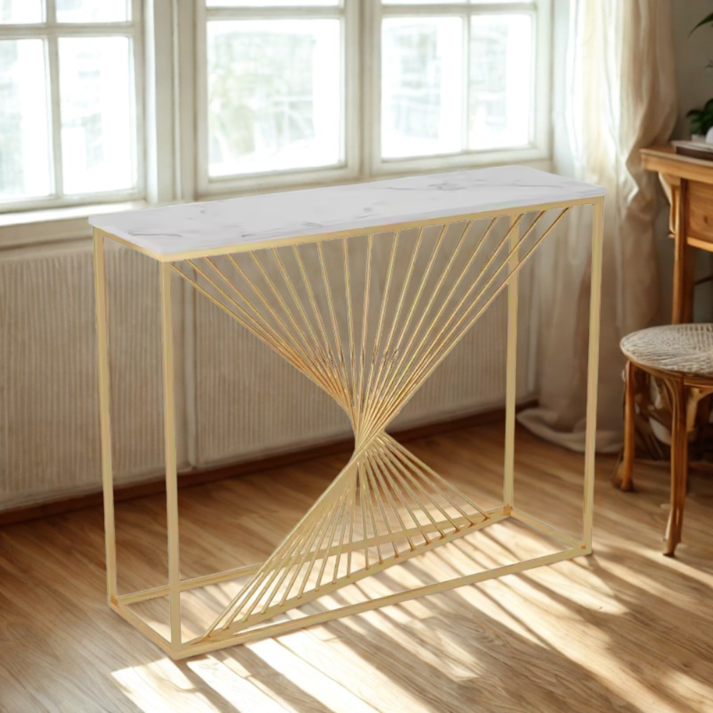 Nordischer Verandatisch aus Goldmarmor™ | Eleganter Flurtisch mit Luxusflair