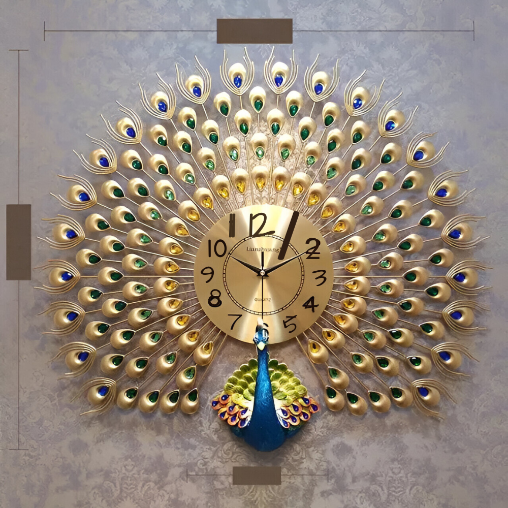 Große Pfauen-Wanduhr™ |  Elegante Pfau-Wanduhr