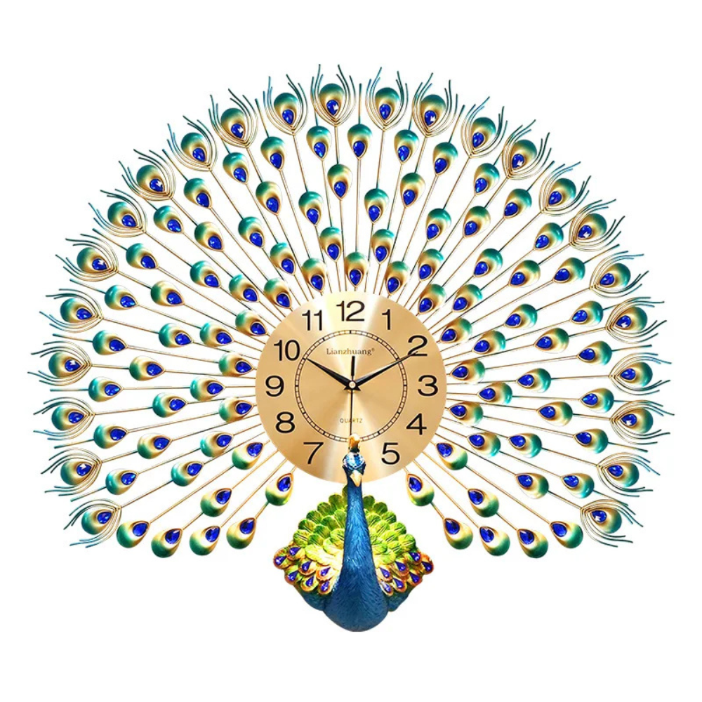 Große Pfauen-Wanduhr™ |  Elegante Pfau-Wanduhr