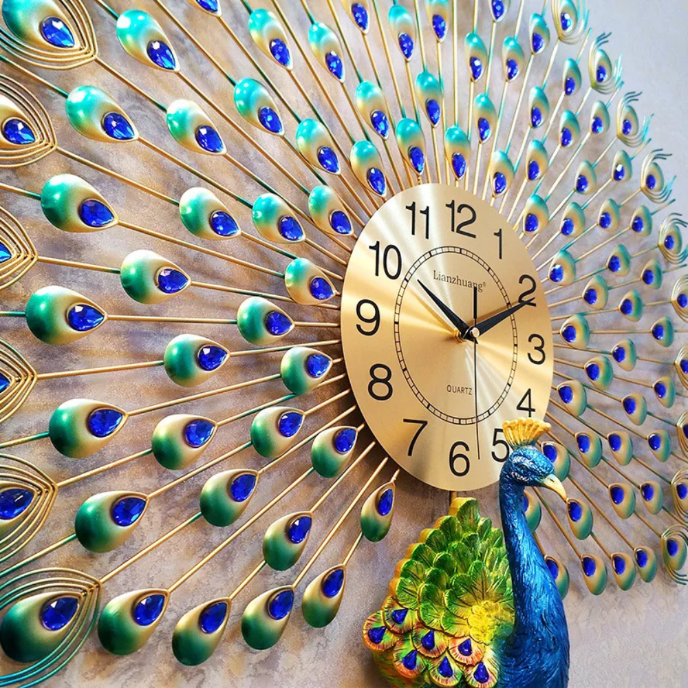 Große Pfauen-Wanduhr™ |  Elegante Pfau-Wanduhr